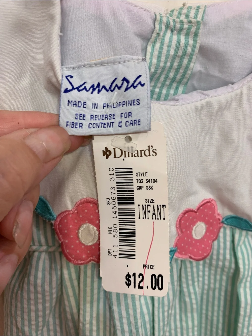 NWT Vintage Samara Mint Green Seersucker Bubble Infant Romper.              3764